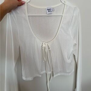 Princess Polly Cream Ribbed Tie-Front Crop Top
